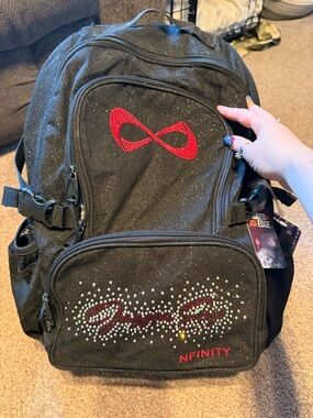 NFINITY Black Glitter Cheer Backpack with Red Logo